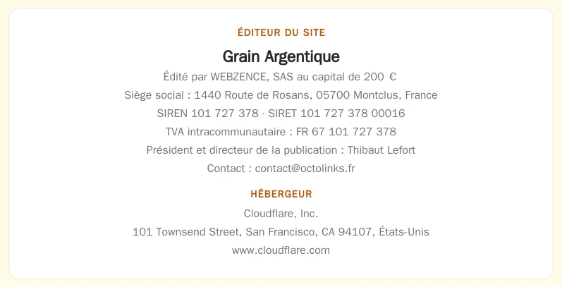 Coordonnées légales de l&rsquo;éditeur et de l&rsquo;hébergeur du site